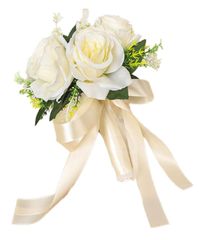 ブライダル バラ 結婚式 造花 撮影小道具 花嫁 ウエディングブーケ フラワーブーケ 花束 S.fields.inc (ホワイト)