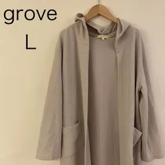 MB0499 【送料無料】　grove グローブ　ロングカーディガン　フードジャケット　グレー　Lサイズ　レディース　春　秋
