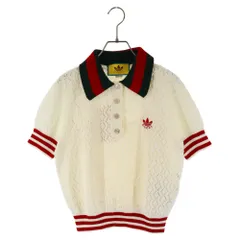 GUCCI (グッチ) 22AW×adidas Cotton Polo ロゴ刺繍 折柄 コットン 半袖 ニットポロシャツ レディース ホワイト 693832 XKCDMのサムネイル