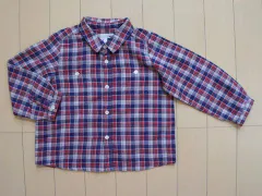 ボンポワン ボンポアン bonpoint アウトレット 子供服 男の子 2歳 約 90cm ベビー服 長袖 シャツ チェック 紺 赤 春 夏 秋 ★3 トップス ボーイズ 男児 キッズ ベビー 【中古】 リサイクル 古着 子ども服 こども