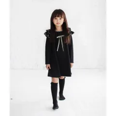 ☆ ブラック ☆ 110cm ☆ アデルワンピース(2color) キッズ ワンピース 女の子 長袖 キッズワンピース 42122102 長袖ワンピース 冬 秋冬 フリル リボン Aライン レトロワンピース レトロ モダン 大人っぽい おしゃれ 可愛い
