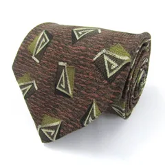 レノマ ブランド ネクタイ 小紋柄 パネル柄 幾何学模様 シルク イタリア製 メンズ ブラウン renoma 【中古】