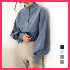 【スタッフおすすめ！】 シャツブラウス バルーンスリーブシャツ白 ミドル丈ブラウス白/チュニックシャツ黒/クラシカルトップス レディース スタンドカラーブラウス ハ おすすめ おしゃれ　かわいい　人気 86XANYT-004