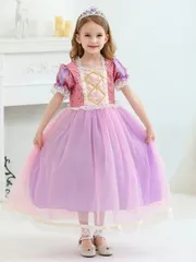 ラプンツェル ロング ドレス 子供 塔の上のラプンツェル グッズ プリンセスドレス ディズニー ディズニープリンセス プリンセス ハロウィン 仮装 バースデー プレゼント 孫 誕生日 子供ワンピース 紫ピンク コスプレ パーティー