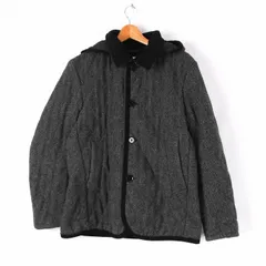 グローバルワーク 中綿コート ジャケット フード付き ヘリンボーン アウター ウール混 メンズ Mサイズ グレー GLOBAL WORK 【中古】