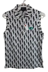 【美品】PEARLY GATES(パーリーゲイツ) ノースリーブポロシャツ 白黒イナズマ柄 レディース 1 055-6160524 ゴルフ用品 2406-0192 中古