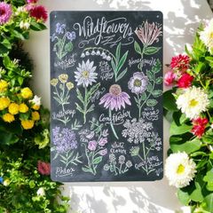 ブリキ看板 FT003 チョーク風 デッサン 花 パネル 看板 壁掛け おしゃれ 花 フワラー 植物 カラフル レトロ プレート ガーデニング インテリア おしゃれ 玄関 庭 ウエルカムボード デザインプレート ブリキプレート 薄型 軽量 アンティーク カフェ