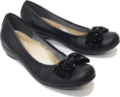 バレエシューズ コンフォートシューズ レディース 靴 パンプス 痛くない ヒール ウェッジ ソール 仕事 ビジュー ファーストコンタクト nc39763 24.0cm ブラック