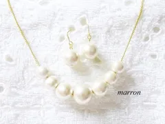大粒コットンパールグラデーションネックレス＆ピアス（イヤリング）セット