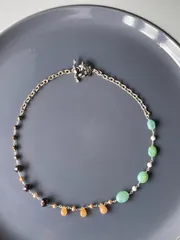 秋の収穫ネックレス ガーネット ブルーオパール ヘマティン 天然石