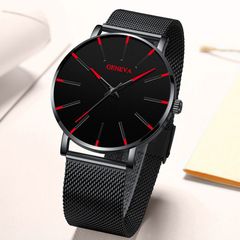 【 新品 送料無料 】 腕時計 GENEVA ブラック×レッド ステンレスベルト ファッション時計 人気