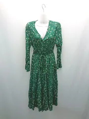 ◇ UNIQLO ユニクロ 花柄 派手 フロントボタン 春向け 長袖 カーディガン サイズＬ グリーン レディース E  【1308290051320】