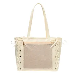 [ハルジオ] 痛バッグ 痛バ A4 痛バック サテン レースアップ トート トートバッグ 推し活バッグ いたバック 推し活 オタ活 推し バッグ バック 可愛い 大容量 人気 いたばっぐ いたばっく いたば リボン黒 白 青 紫 水色 シルバー [アイボリー]