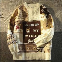セーター ニットセーター ニット L ベージュ クリスマス Xmas Christmas 長袖 トップス ふわふわ ゆったり 秋冬 体型カバー おしゃれ カジュアル 可愛い 暖かい ギフト プレゼント クマ ベアー kr005m3
