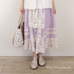 コットンリネンアンティークローズギャザースカート - REAL HANDMADE