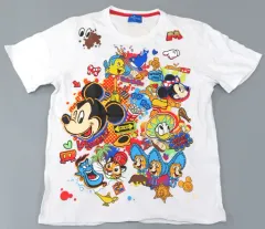 【中古】衣類 集合 ミッキー＆フレンズパーク柄Tシャツ ホワイト Sサイズ 「ディズニー」 東京ディズニーリゾート限定