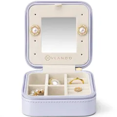 すみれ色 Vlando 正方形 ジュエリーボックス ミニジュエリーポーチ 携帯用 持ち運び トラベル 鏡付き ピアス ネックレス リング アクセサリー 指輪置き かわいい ジュエリー収納ケース(すみれ色)