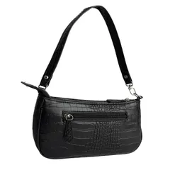 [ドナリー] ショルダーバッグ レディース 小さめ 薄型 ハンドバック ポシェット 肩かけ 手提げ ワンショルダー PUレザー 軽量 クロコ型押し (ブラック) [ブラック]