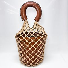 ★【STAUD/スタウド】ハンドバッグ メッシュ レザー ベージュ×ブラウンバケツ型/ｍab0081