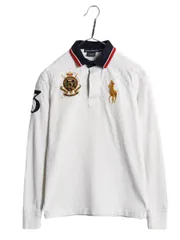 【お得なクーポン配布中!】 ビックポニー ラルフローレン 長袖 ラガー シャツ レディース S / 古着 ポロ ラグビーシャツ 長袖シャツ ナンバリング エンブレム ホワイト