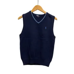 ポロ バイ ラルフローレン Polo by Ralph Lauren ニット セーター ベスト Vネック ライン 刺繍 コットン 33234071 140 紺 ネイビー 青 ブルー