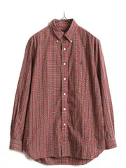 【お得なクーポン配布中!】 ラルフローレン チェック ボタンダウン シャツ メンズ M 程/ 古着 POLO コットン 長袖シャツ ポロ ワンポイント ポニー刺繍 薄手 マチ付き