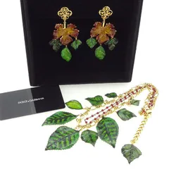 ドルチェ&ガッバーナ ネックレス セット イヤリング アクセサリー ドルガバ リーフ ゴールド×グリーン系 ゴールドメッキDOLCE&GABBANA レディース プレゼント 贈り物 ファッション  T1673