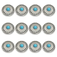 【迅速発送】コンチョ ボタン 12個セット ターコイズ 30mm メタルボタン 足つき デージー柄 レザークラフト アクセサリー 手芸 (タイプC)