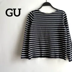 GUジーユーM紺ネイビーボーダー長袖Tシャツトップスシンプル