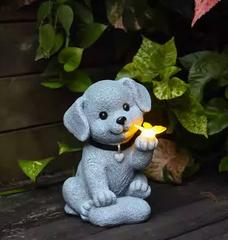 ソーラーパピーバタフライライト犬の置物 庭の置物 子ソーラーライト ガーデンライト \犬 かわいい  ガーデンオーナメント 屋外装飾 置物 犬 イヌ 蝶 ライト ガーデニング ソーラー置物 可愛い 庭  ベランダ バルコニー