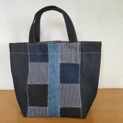 ⑤ ミニトートバッグ ☆ 岡山デニム　ハンドバッグ パッチワーク