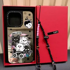 かわいいバンド猫 × ハート柄 ミラーiPhoneケース｜iPhone17 Pro Max / 16 / 15 / 14対応 小物感 おしゃれ レディース