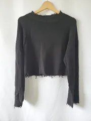 ◇ ⊇ ジャーナルスタンダード ショート丈 ダメージ加工 長袖 プルオーバー ニット 表記なし ブラック系 レディース E  【1507230015457】