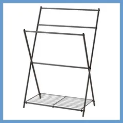 スチール製の折りたたみ式ハンガーラック（段違い３段・棚付き）No.59（W58×D38.5×H88.5cm）／ダークグレー