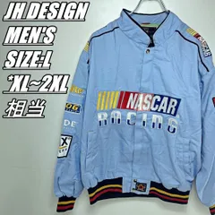 【US古着・男女オススメ】JH DESIGN JEFF HAMILTON ジェイエイチデザイン ジェフハミルトン レーシングジャケット  サイズ表記L メンズサイズXL~2XL相当 ライトブルー 企業ロゴ刺???