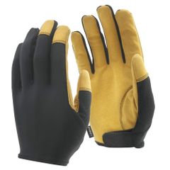 【人気商品】ブラックｘキャメル FB-51 M 甲部ストレッチ素材] ショート丈 [人工皮革 フーバー 人工皮革手袋 Glove) おたふく手袋(Otafuku