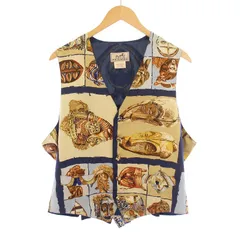 美品 エルメス シルク ジレ ベスト マルジェラ期 高級 乗馬 鹿 総柄 希少 HERMES - HERMES エルメス シルク ジレ サイズ36 Sの通販 by