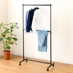 ドウシシャ ハンガーラック 2段式パイプハンガー 幅100cm 耐荷重120kg 頑丈 黒 ブラック おしゃれ 可愛い LIH2-100BK 幅100×奥行42×高さ117~183.5cm 上下2段でたっぷり収納 キャスター付き 高さ調整可能 洋服掛け 業務用