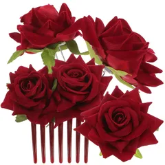 【迅速発送】Lurrose ヘアピン Uピン コームヘアピン 花嫁 髪飾り バラ 花 薔薇 ウェディングヘッドドレス 花飾り ヘアコーム かんざし 前髪クリップ ヘアアクセサリー ブライダル 結婚式 和装 パーティー 4個セット (赤色)