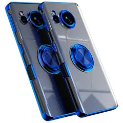 AQUOS Sense7 Plus 用 ケース 透明TPU耐衝撃 青メッキ加工 リング ストラップホール付き スタンド機能 車載ホルダー対応 滑り止め 落下防止 アクオス センス7 プラス ケース(ブルー 1枚セット) 1