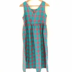 (^w^)b Hanna Andersson ハンナアンダーソン サープリスネック ノースリーブ ワンピース 綿100％ USA製 夏服 レイヤード レトロ レッド グリーン チェック柄 子供服 女児 キッズ レディース サイズ160