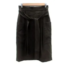 グリーンレーベルリラクシング ユナイテッドアローズ green label relaxing フレアスカート ミモレ丈 リボンベルト付き 36 S ダークブラウン /HO28