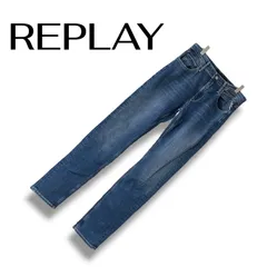 REPLAY リプレイ ブルー デニムパンツ ジーンズ メンズ Mサイズ相当 イタリアブランド ストレッチ素材 綿混 カジュアル ヴィンテージ加工 上質デニム 0000448OC