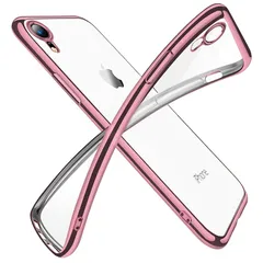 iPhone XR ケース クリア 透明 tpu シリコン メッキ加工 スリム 薄型 6.1インチ スマホケース 耐衝撃 黄変防止 一体型 人気 携帯カバー ピンク 1