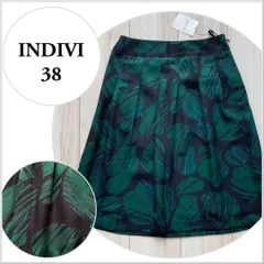 【新品未使用】INDIVI 柄スカート　ブラック×グリーン M ひざ丈スカート　タイトスカート B018