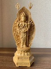 セール・新品】 三宝荒神 柘植 総高さ約17㎝ 竈 三面六臂 台所の神