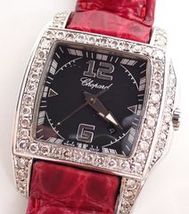 Chopard(ショパール) トゥーオーテン アフターダイヤベゼル 8464 SS/革 QZ クォーツ レッドレザーベルト 赤 黒文字盤 レディース メンズ 腕時計