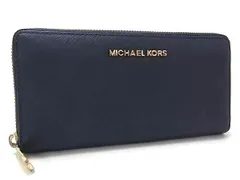 ■美品■ MICHAEL KORS マイケルコース レザー ラウンドファスナー 長財布 ウォレット 小銭入れ 札入れ カード入れ ネイビー系 DG9350