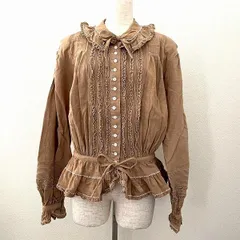 #anc ピンクハウス PINKHOUSE シャツ・ブラウス 茶 ピコフリル リボン 美品 レディース [947175]