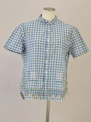 ネネット Ne-net シャツ/ブラウス チェック柄 半袖 刺繍 2サイズ ブルー レディース j_p F-S4474のサムネイル